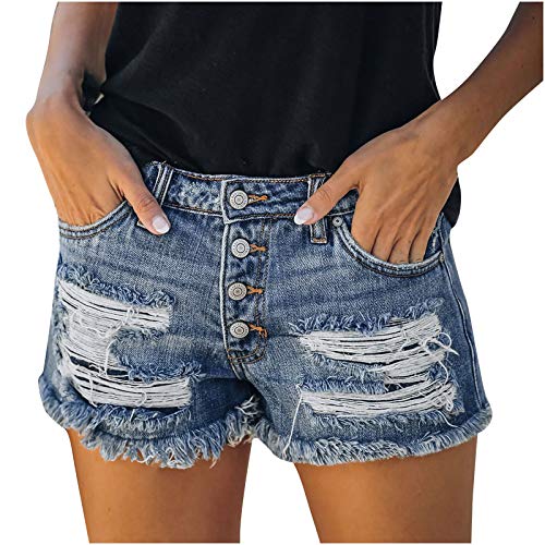 Eauptffy Kurze Jeans Damen Kurze High Waist Jeansshorts Ripped Hotpants mit Zerrissen Saum Löchern Jeanshosen Skinny Sommerjeans Sexy Denim Short Bermuda Hosen mit Taschen Moden