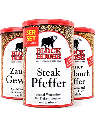 Block House Gewürze zum Grillen Grillset - Zaubergewürzsalz 280g Steak Pfeffer 200g Grüner Knoblauch Pfeffer 200g