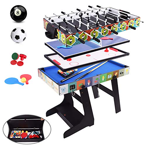 OYE 4FT Zusammenklappbar multifunkniertes Tischspiel - Tischfußball(Tischkiker)/Tischtennis/Air Hockey/Billard-Tisch, MDF, 124 * 82 * 61CM (4 in 1 Game Table)