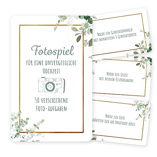 50 Fotoaufgaben Hochzeit - Unterhaltsames Hochzeitsspiel für Gäste, Fotobox Accessoires Hochzeit Fotospiel Hochzeit, Hochzeit Fotoaufgaben für Gäste, Perfekt für Gästebuch Hochzeit