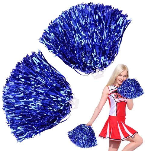 2 Stücke Metal Foil Cheerleading Pom Poms, leichte Cheerleader Pom Poms, Schön Cheerleader Poms Hand Blumen, Kunststoff Cheerleader Pompons, für Sportwettbewerb Tanzen Cheers Erwachsene Kinder