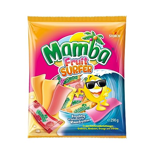 Mamba Fruit Surfer – 1 x 290g – Leckere Kaustreifen mit Fruchtgeschmack – In vier verschiedenen Sorten