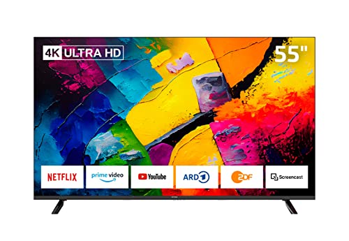 DYON Smart 55 XT-3 139 cm (55 Zoll) Fernseher (4K Ultra-HD Smart TV, HD Triple Tuner (DVB-C/-S2/-T2), Prime Video, Netflix & HbbTV) [Modelljahr 2023]