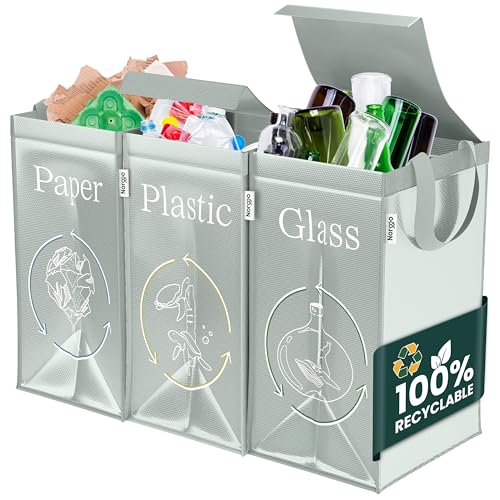 Norggo Set aus 3 Müllsäcken für Mülltrennung, 40L - Mülltrennsystem 3fach für Papier, Kunststoff und Glas. Mülltrennsysteme für Recycling, Recycling System für Zuhause und Büro