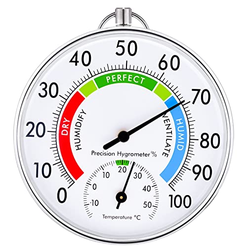 Thermometer Aussen - 10cm Kabelloses Wandmontiertes Thermometer und Hygrometer, Analoges Thermo-Hygrometer Geeignet für Häuser, Gewächshäuser, Gärten, Autos, Batteriefrei