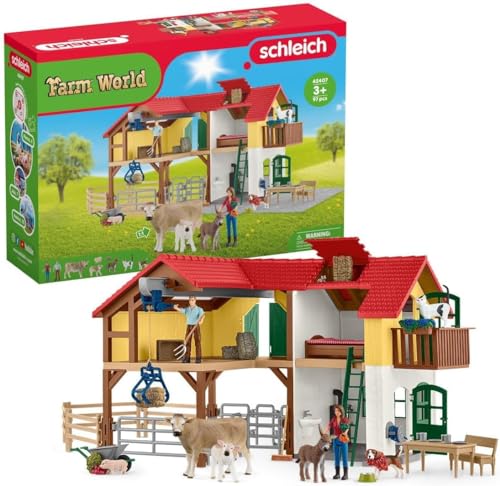 schleich 42407 Bauernhaus mit Stall und Tieren, ab 3 Jahren, FARM WORLD - Spielset, 97 Teile