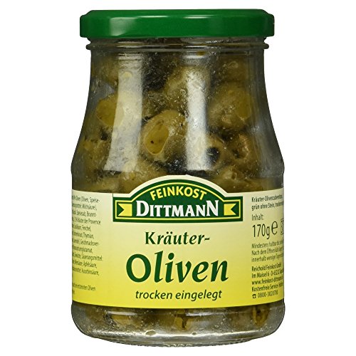 Feinkost Dittmann Kräuter Oliven, grün ohne Stein, 170g