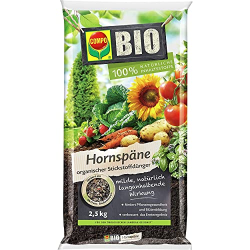 COMPO BIO Hornspäne, Hochwertiger und natürlicher Dünger mit Stickstoff, Ideal auch als Tomatendünger, 2,5 kg