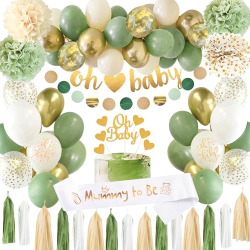 Baby Party Deko Junge, Baby Deko Junge Mädchen, Grüne Gold Baby Shower Dekoration, Babyparty Deko, Gender Reveal Party, Babyparty Luftballons Girlande für Baby Boy Girl Dschungel Deko…