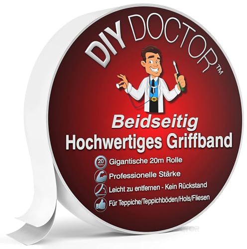 DIY Doctor Teppichklebeband Doppelseitig extra stark - 1x 21 mm x 20 m Teppich Klebeband - Doppelseitig Klebeband für den privaten und professionellen Gebrauch - Doppelseitiges Klebeband Teppich