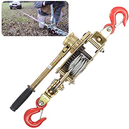 ZJGFCB Dual Gear Power Puller, 4-Tonnen-Abzieher mit 2 Hooks und Anti-Skid-Griff, Power-Puller kommen mit Anti-Umkehrende, tragbarer Kabelabzieher für Anhänger