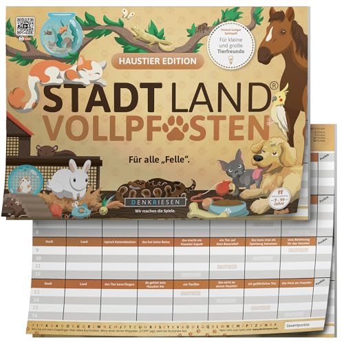 Stadt Land Vollpfosten® A4 – Haustier Edition | Ab 9 Jahren | Stadt Land Fluss | Familienspiel