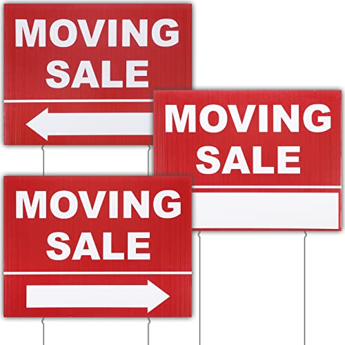 3er-Pack Moving Sale Sign Kit 30,5 x 40,6 cm doppelseitige Hofverkaufsschilder mit Pfahlen, gewellter Kunststoff, Kombi-Verkaufsschilder mit Richtungspfeilen für Immobilienagentenbedarf (rot)