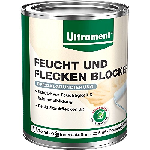 Ultrament Feucht und Flecken Blocker 750ml - Weiß, Spezialgrundierung - für Innen und Außen, Schützt vor Feuchtigkeit und Schimmelbildung