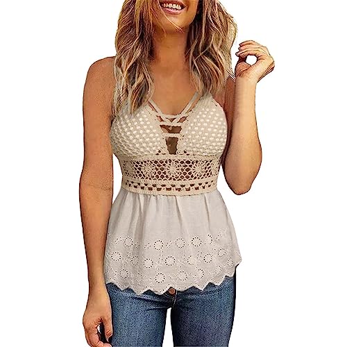 Neckholder Top Damen,Spaghetti Top Damen V-Ausschnitte,Tank Top Damen Rückenfrei Cutout Top mit Integriertem BH Oberteile Locker Tshirt Blusentop Ärmellose Vest Tops Tunika Strand Tanktops Frauen