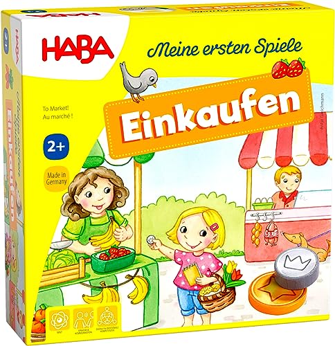 HABA 302781 – Meine ersten Spiele – Einkaufen, Spiel ab 2 Jahren mit 3D-Marktstand und Spielmaterial aus Holz