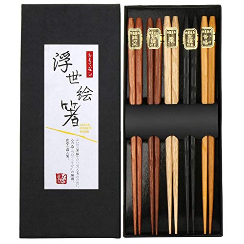 Rpanle Japanische EssstäBchen 5 Pairs EssstäBchen Holz Wiederverwendbare Natürliche Japanische Holzstäbchen Waschbar Chopsticks Essstäbchenauflage aus Holz