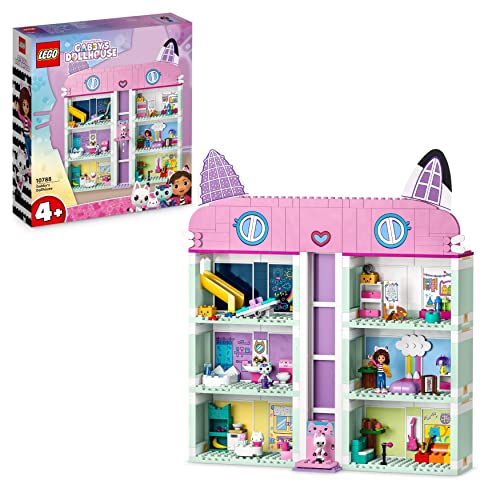 LEGO Gabby's Dollhouse Spielzeug-Set, 8 Zimmer & 4 Etagen Gabbys Puppenhaus Spielzeug mit Gabby, Pandi, Meerkatz, Kuchi Figuren und Zubehör, Geschenk für Mädchen ab 4 Jahren, Jungen und Kinder 10788