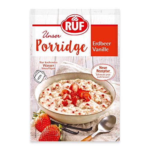 RUF Porridge Erbeer Vanille, Instant Haferbrei mit Erdbeer-Stückchen und Vanille, sommerliche Hafermahlzeit in 3 Minuten zubereitet, 1 x 65g Beutel