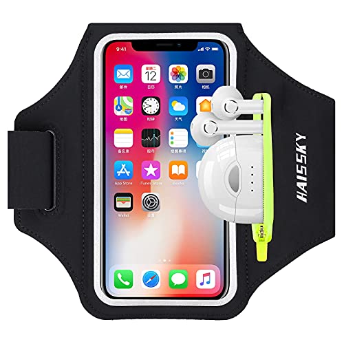 HAISSKY Sportarmband Mit Kopfhörer Tasche, Handytasche Sport für iPhone 14 Pro Max/13 Pro/12/11 Pro/XR/X/8 Plus, Huawei P50 Pro/P40 Pro/Mate 50 Xiaomi, Galaxy Handyhülle Running Armband