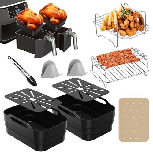 Ninja Heißluftfritteuse Zubehör AF500EU, 10 PC Dual Airfryer Accessories für Ninja Foodi FlexDrawer 10.4L mit Liner & Racks