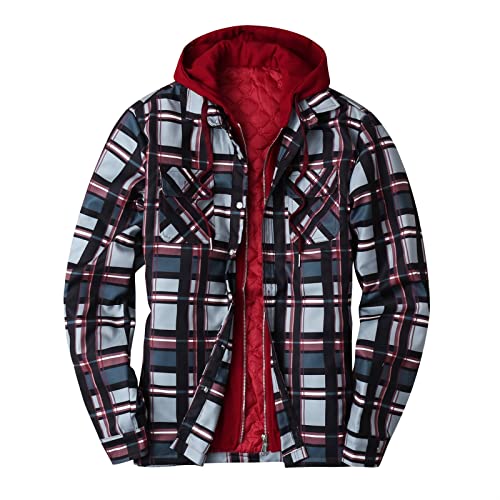 Hemd Jacke, Herren Lässige Langarm Freizeit Langarmshirt Winterhemden Casual Baumwolle Slim Fit Plaid Hoodie Longsleeve Kapuze Verdicken Innenfleece Regular Fit Mantel Hemd