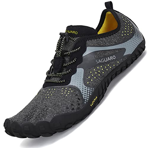 SAGUARO Barfußschuhe Herren Barfussschuhe Damen Sommer Barfuß Schuhe Outdoor Zehenschuhe Leicht Training Fitnessschuhe Minimalistische Traillaufschuhe Rauchiges Schwarz, Gr.45 EU