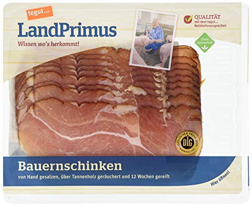 tegut… LandPrimus Bauernschinken - in Scheiben geschnitten - geräuchert - Rohschinken, 1 x 100g