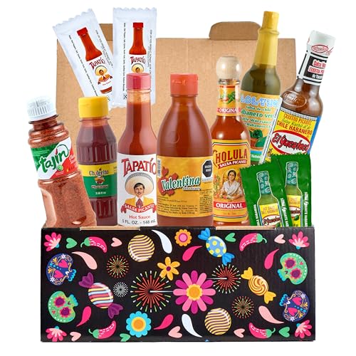 Scharfe Soßen Set (7 Sorten) – 100% Mexiko - Tajín, El Tapatio, Valentina, El Yucateco, Cholula, Lol-Tun, Chilerito und 4 Salsa-Tütchen