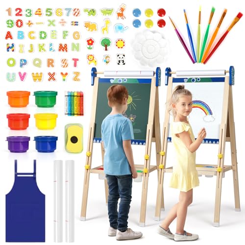 Kinder Staffelei, 3-in-1-Staffelei zum Malen mit Magnettafel, Zeichenpapier, tafel kinder, magnettafel kinder, Höhenverstellbar Standtafel,Geschenk für Kinder,Blau