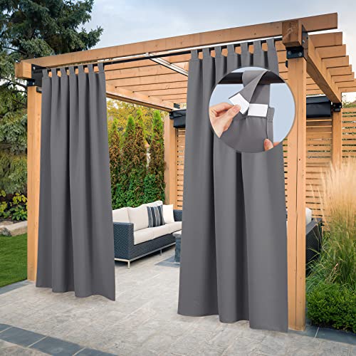 PONY DANCE Outdoor Vorhang Wasserdicht Terrasse Vorhänge mit Abnehmbaren Schlaufen Outdoorvorhänge Blickdicht Balkon Vorhang Sonnenschutz, 2 Stücke H 213 x B 132 cm, Grau