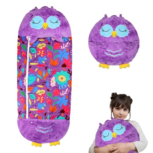 LUFEEMGA Kinderschlafsack, Faltbar Tier Schlafsack Kinder, Flauschige Weiche Kuscheltier Schlafsack mit Kissen, Spielzeug Schlafsack für Jungen und Mädchen, Geschenk-Schlafsäcke(Eule, L)