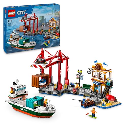 LEGO City Hafen mit Frachtschiff, Bauspielzeug für Jungen und Mädchen ab 8 Jahren, Geschenkidee für Kinder, Containerkran, Schiff-Spielzeug und 8 Minifiguren 60422