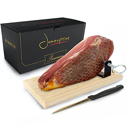 Serrano Schinken gereift ohne Knochen 1 Kg + Schinkenhalter & Schinkenmesser - Mini Spanischer Schinken Jamon Serrano