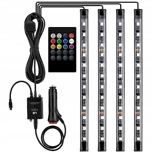 Retoo 12V LED Auto Innenbeleuchtung mit 4 Stück 48 RGB, 3 m mehrfarbig Auto LED Streifen, steuerbare Lichtleiste mit Fernbedienung, Wasserdicht Beleuchtung für Zigarettenanzünder,Innenraumbeleuchtung