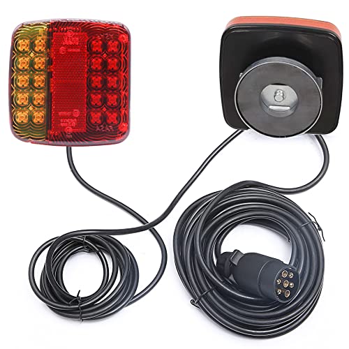 AGRISHOP LED Anhänger Rückleuchten Beleuchtung mit Magneten 12v 5Funktion E-Mark,Led Rücklicht Anhänger mit 7poligem Stecker - 7,5m Kabel Magnetische led rücklichter für Anhänger KFZ PKW Wohnwagen