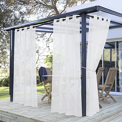 PONY DANCE Outdoor Vorhang Weiß Transparent 2 Stücke H 213 x B 137 cm Outdoor Gardinen Wasserdicht Outdoorvorhang für Pavillon & Terrasse Deko Balkon Vorhang Outdoor