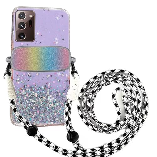 Tivenfezk Nadoli für Samsung Galaxy Note 20 Ultra Glitzer Handykette Hülle,Silikon Bling Durchsichtig Crossbody Tasche zum Umhängen Schutzhülle mit Telefon Clip Halter Band