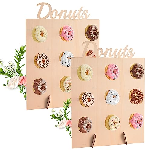 Aohcae 2 Stück Donut Wall, 9 Löcher Donut Ständer Donut Stand Holz für Hochzeit, Geburtstagsfeier, Süßigkeitenwagen, Party