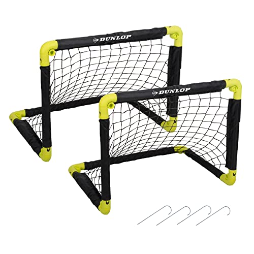 Dunlop Fußballtor 50 x 44 x 44 cm - Fußballtore Set von 2 - Faltbares Fussballtor - Fussballtore für Garten Kinder - Fussball Trainingszubehör für Innen und Außen - Metall - Schwarz/Gelb