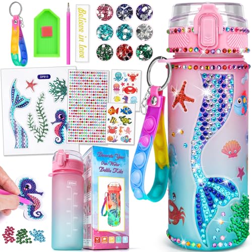 Basteln Mädchen 5 6 7 8 9 10 Jahre: Geschenk Mädchen 4-12 Jahre Kinder Basteln DIY Wasserflasche Meerjungfrau Spielzeug ab 6-8-10 Jahre Trinkflasche Personalisiert Kreativ Bastelset Diamont Painting