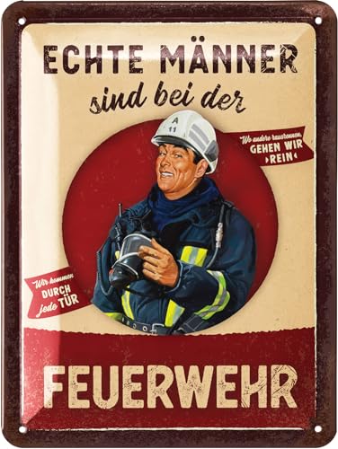 LANOLU Retro Blechschild Feuerwehr - Echte Männer - Feuerwehrmann Geschenke für Männer, Geschenkideen für Männer, Feuerwehr Deko Schild - Metallschild mit Spruch in 15x20cm