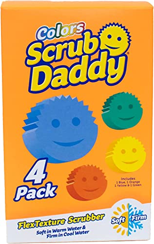 Scrub Daddy Colors Spülschwamm, Putzschwämme im Multipack - Texturveränderung, kratzfreier Schmutzradierer Schwamm für die Küche, geruchsresistent, Küchenschwamm spülmaschinenfest - 4er-Pack