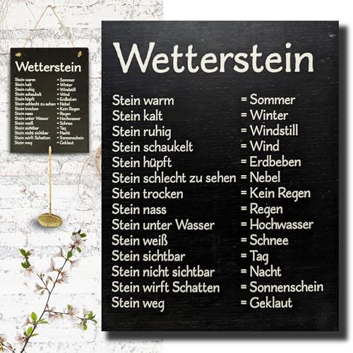 Bada Bing Schiefertafel Wetterstation mit Stein zum Hängen - Naturprodukt Wetterstein witzige Garten Deko - Tafel Schild aus Schiefer mit Spruch - Geschenk für Gartenliebhaber Outdoor