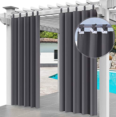 Ferocity Outdoor Vorhang 2er Set Schlaufengardine 220 x 155 cm Gartenlauben Balkon-Vorhänge Gardinen Verdunkelungsvorhänge mit Schlaufen, Wasserdicht, für Pavillon Strandhaus (2 Panele) Graphit [129]