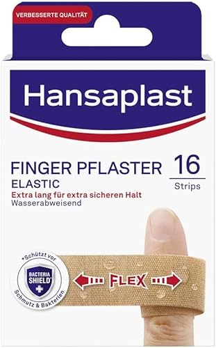 Hansaplast Elastic Fingerstrips Pflaster (16 Strips), extra lange Wundpflaster speziell für Wunden an den Fingern, flexible und atmungsaktive Fingerpflaster