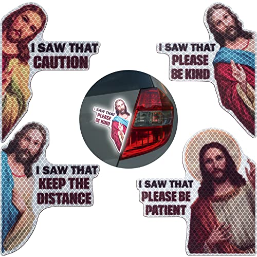 H1vojoxo 4PCS Jesus I Saw That New Driver Magnet for Car Funny Student Driver Safety Magnet Sticker Rookie Driver Reflective Warning Bumper Keep The Distance Warning Sign Please Be Patient Car Magnet