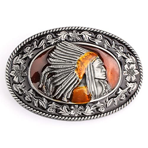 Longcreek Gürtelschnalle Indianer Indianer für Männer Gürtelschnalle Chef Indianer Indianer Gürtelschnalle Gürtel Schnalle Filigran Indianer Stammesführer Gürtelschnalle Cowboy Gürtelschnalle, silber