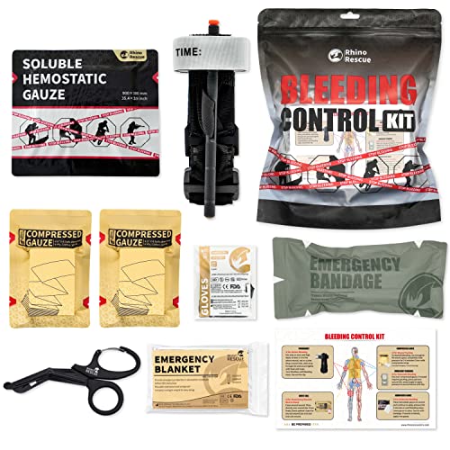 RHINO RESCUE Individuelles Blutungskontrollset, IFAK-Trauma-Kit, Militärisches Erste-Hilfe-Nachfüllset mit Tourniquet, hämostatischer Gaze, 6 "Israeli Bandage, 2 komprimierte Gaze