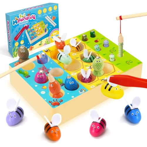 WEARXI Montessori Spielzeug ab 2 Jahre, 3 in 1 Motorikspielzeug Magnetische Angelspiel, Spiele ab 2 Jahre, Montessori Spielzeug 2 Jahre,Kleine Geschenke für Kinder ab 2 Jahre,Geschenke zur Einschulung